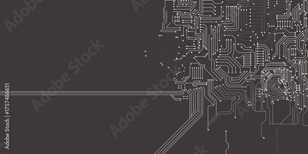 Fototapeta Black technology background with circuit white diagram. Technology circuit diagram concept. High-tech connection system. Vector abstract technology on a grey background.