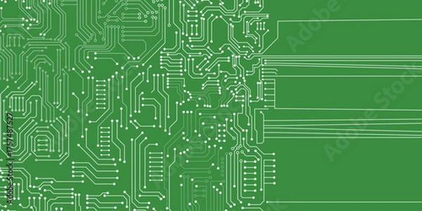 Fototapeta White line and dot technology circuit board on green background. 