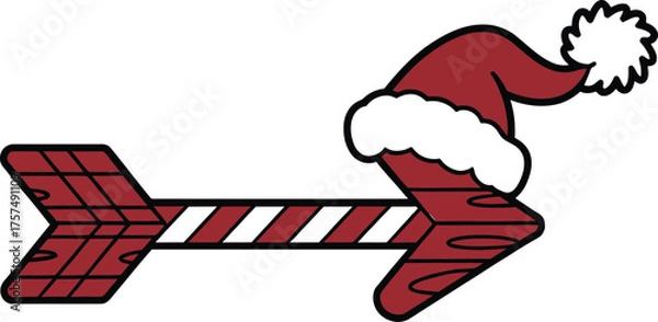 Fototapeta Christmas arrow with santa hat pointing to the right