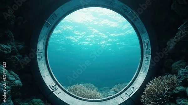 Obraz Underwater vault surrounded by coral, deep security and hidden wealth