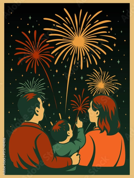 Obraz Family see Firework retro flat illustration design