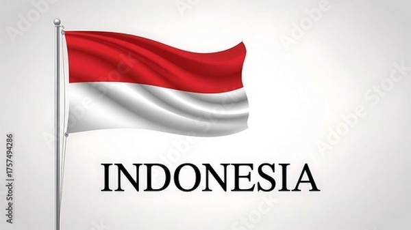 Fototapeta Waving indonesian flag with country name text