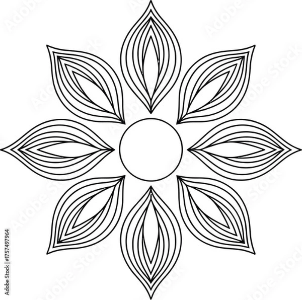 Fototapeta Abstract floral outline design simple geometric flower shape decorative element for creative projects