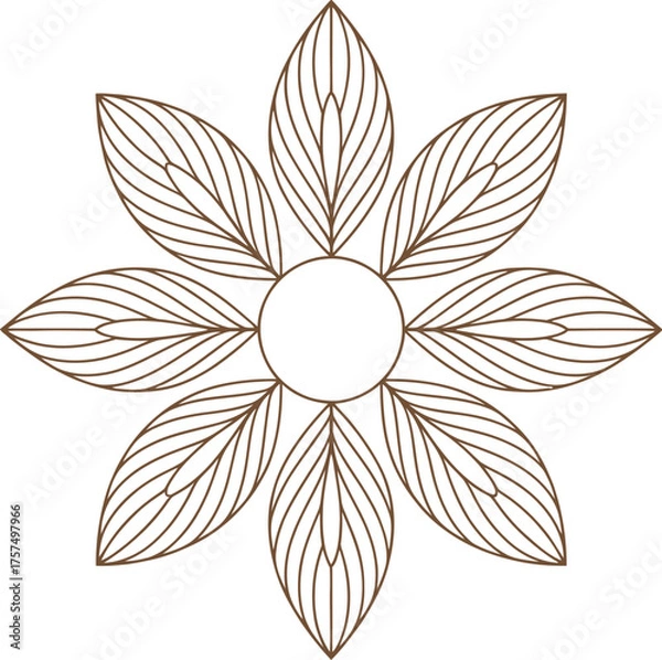 Fototapeta Abstract line art flower design with eight petals and central circle for decorative applications