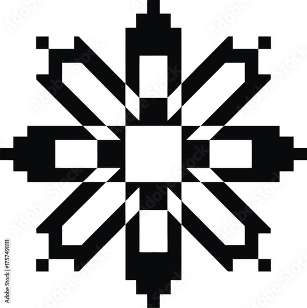 Fototapeta Abstract geometric snowflake design pixel art motif festive winter symbol contemporary artistic pattern