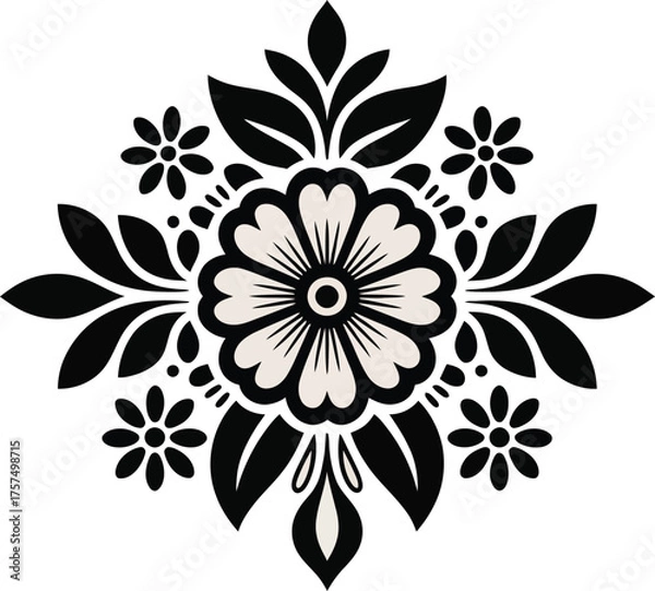 Fototapeta Intricate floral design motif black and white decorative element for art and design