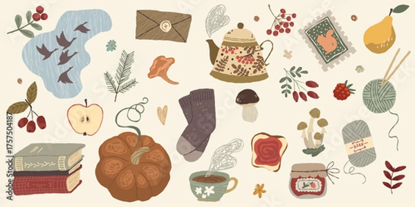 Obraz  cozy autumn collection with pumpkin