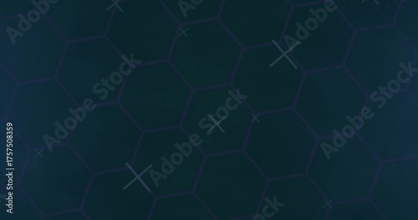 Fototapeta Displaying hexagonal grid on dark backdrop showing aqua and lavender cross marks