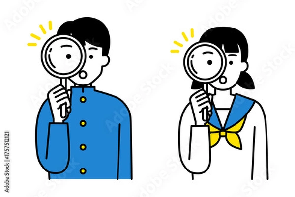 Obraz 虫眼鏡を覗く男女の学生　セット