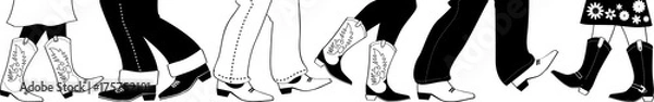 Obraz Vector black silhouette with country dancers feet in cowboy boots, no white objects, EPS 8