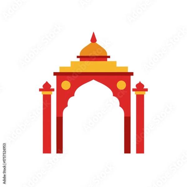 Fototapeta Traditional indian temple archway decorative pattern vector illustration vector