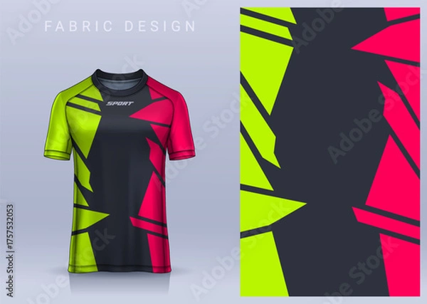 Obraz Fabric textile design for Sport t-shirt, Soccer jersey mockup for football club. uniform front view.	