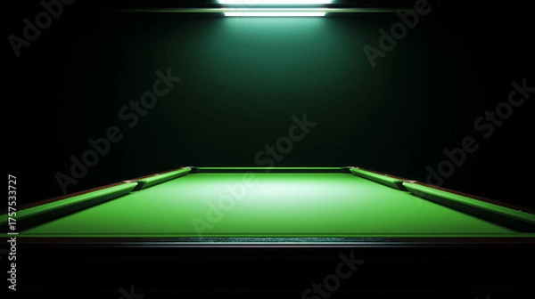 Fototapeta Green snooker table under spotlight in dark billiard room