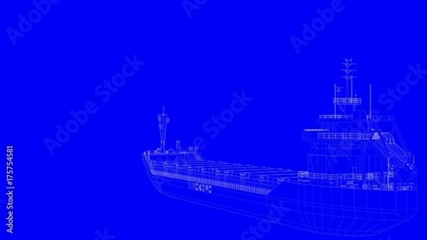 Fototapeta 3d rendering of a blue print ship in white lines on a blue background