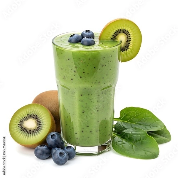 Obraz Green smoothie with kiwi blueberries and spinach fruit