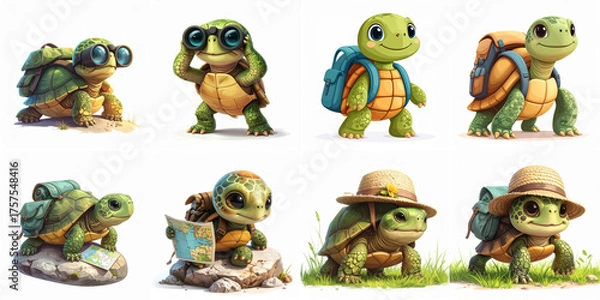 Obraz Cute Little Turtle on Adventure – Soft Pastel Children’s Illustration, generated ai