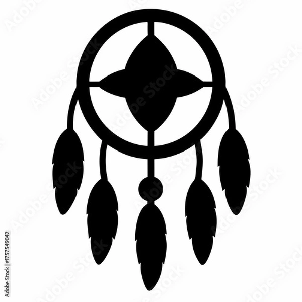 Obraz Monochrome Dreamcatcher Silhouette with Feathers and Circular Hoop Design for Prints