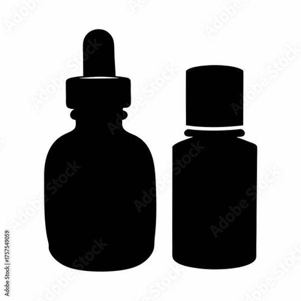 Obraz Two dark silhouettes of glass cosmetic bottles, one with a dropper cap