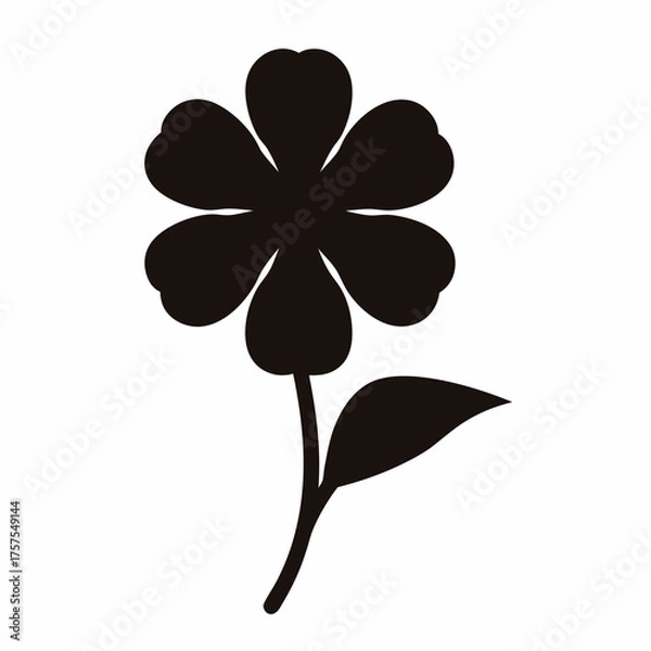 Obraz Monochrome Silhouette of a Five Petal Flower with Stem and Leaf