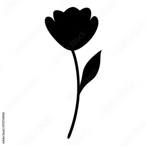 Obraz Elegant black floral silhouette against white background with a simplistic single flower