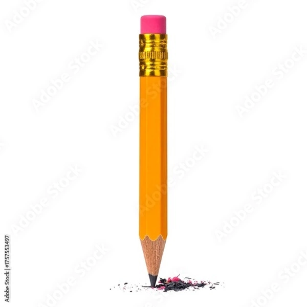 Fototapeta Bright yellow pencil with a pink eraser and freshly sharpened tip