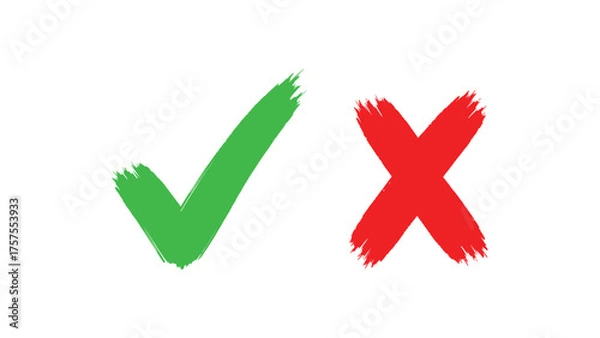 Obraz Green Check Mark and Red Cross Brush Strokes correct