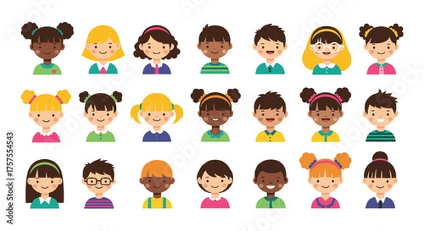 Obraz A diverse collection of cheerful young children's digital avatars