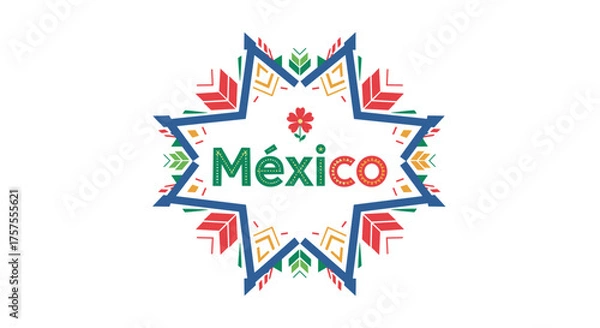 Obraz Vibrant Mexican starburst pattern with the word Mexico in the center.