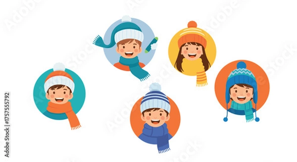 Obraz Children enjoying winter activities with warm clothing and hats.