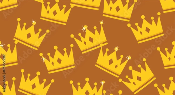 Obraz Golden crowns pattern with sparkling highlights on a warm brown background