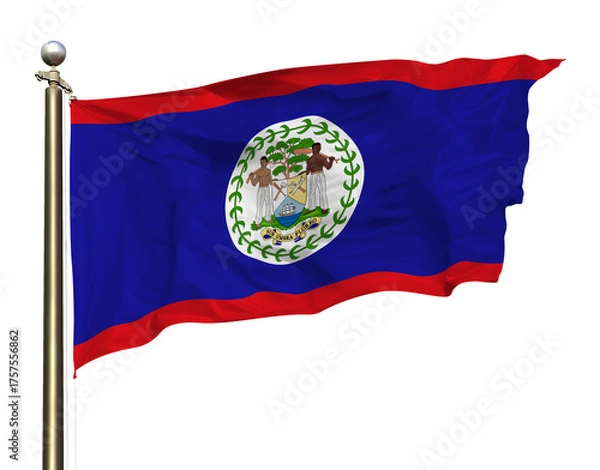 Fototapeta Transparent Background Cutout Isolated Belize National Flag Waving  In The Wind