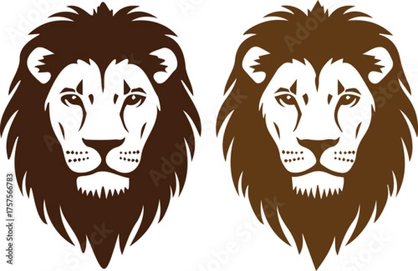 Fototapeta Twin majestic lion head illustrations in brown shades with royal look