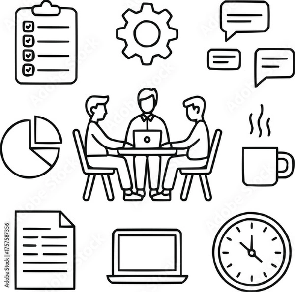 Obraz Workplace Productivity Outline Icon Collection Collaboration, Focus, and Efficiency Themes