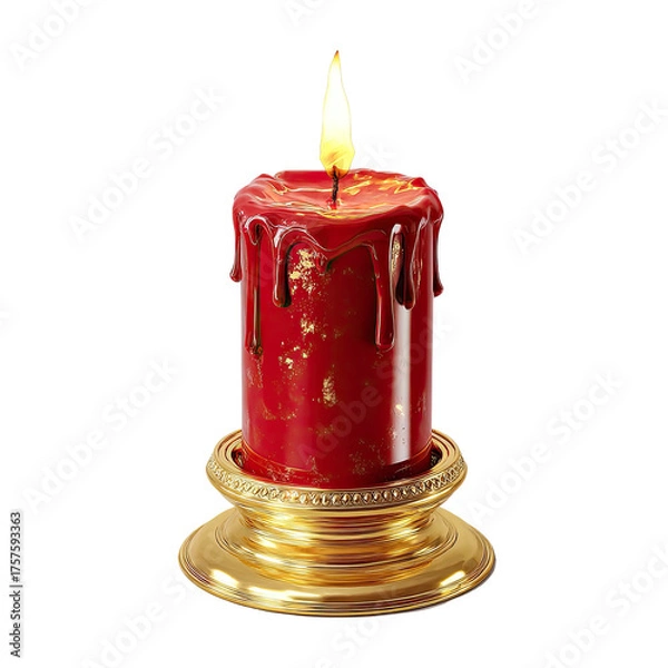 Fototapeta A single red candle in a gold stand