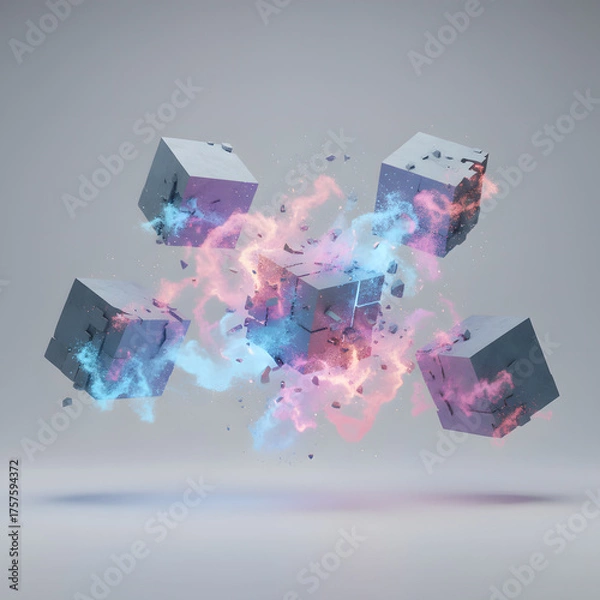 Fototapeta Concept of transformation solid blocks dissolving into particles midair