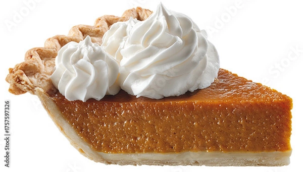 Fototapeta A slice of pumpkin pie with whipped cream (1)