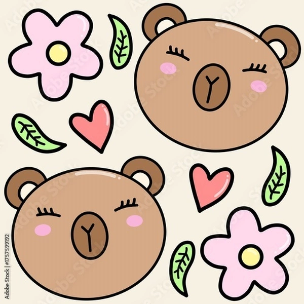 Fototapeta Cute capybaras design seamless pattern