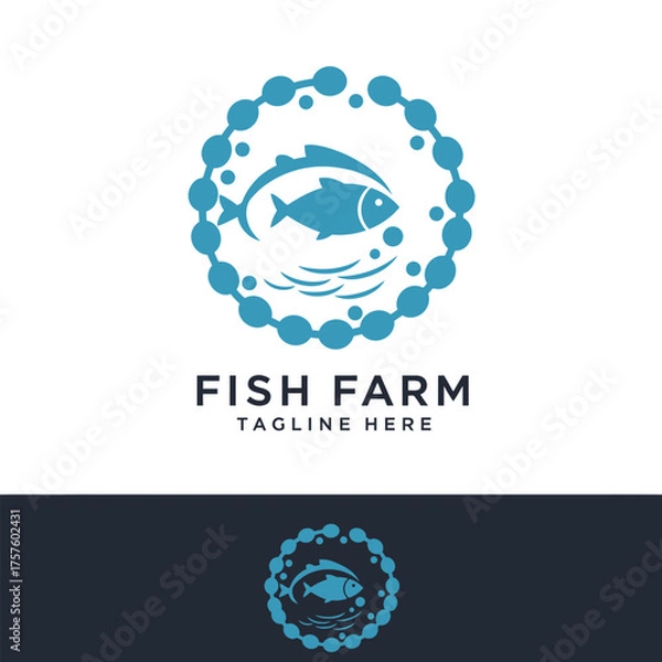 Fototapeta Fish Farm Logo Design - Aquatic Animal Husbandry and Seafood Business Branding