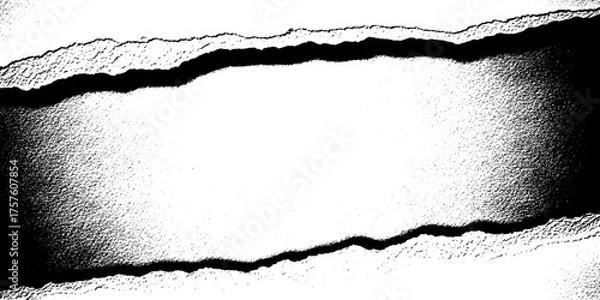 Obraz Torn paper effect with a dark, grainy center and jagged, irregular edges, creating a dramatic opening or frame against a transparent background