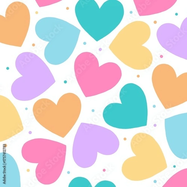 Obraz Cute seamless vector pattern with hearts in pastel colors on a white background