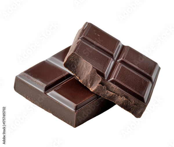 Fototapeta Dark chocolate bar pieces for dessert with transparency