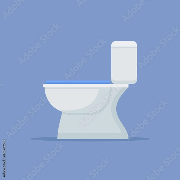 Obraz Toilet bowl flat style icon on blue background. Vector illustration.