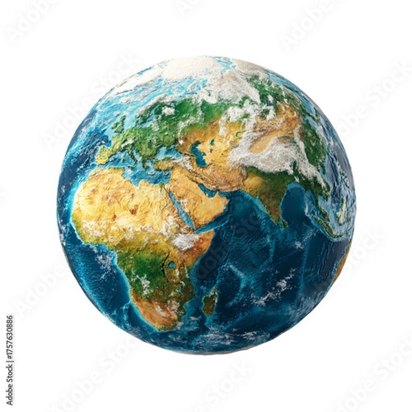 Fototapeta Realistic planet earth globe floating in space with continents oceans clouds vivid colors