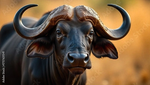 Obraz black buffalo with their two beautiful horns 