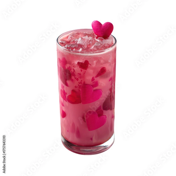 Fototapeta Valentine's day pink drink with hearts beverage photography romantic setting close-up love concept