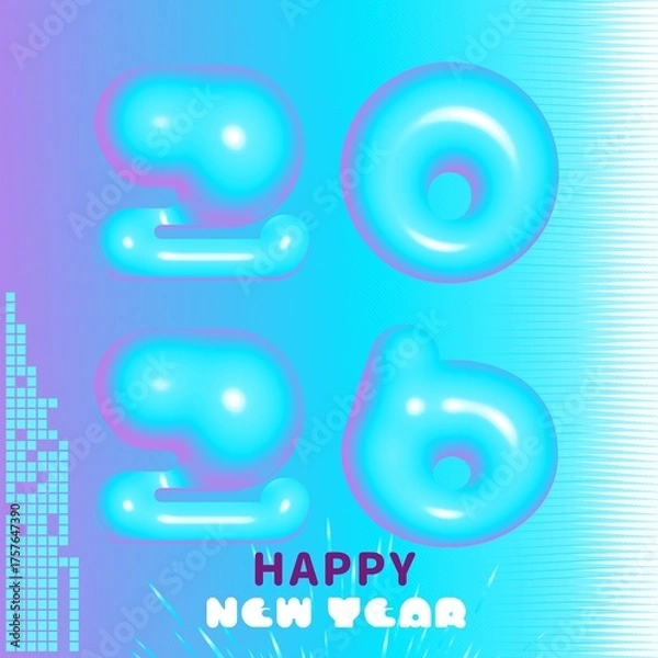 Obraz a cheerful and vibrant 2026 new year illustration with a playful balloon font on a gradient background