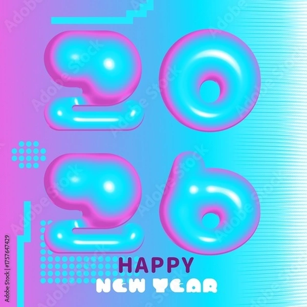 Obraz vibrant and playful 2026 new year greeting with balloon-style numbers on a gradient background