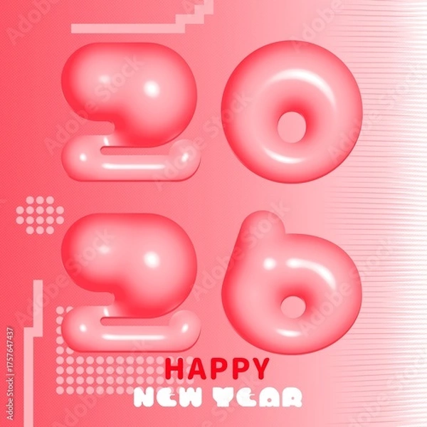 Obraz happy new year 2026 with glossy pink balloon numbers and modern geometric background