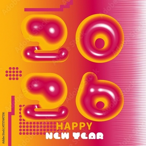 Obraz a vibrant and retro futuristic happy new year 2026 greeting card design