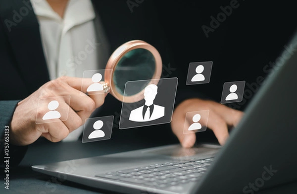 Fototapeta Human resource management (HR) concept. recruitment, leadership and teambuilding. Search and select candidates for jobs. Process of recruiting people to work for the organization